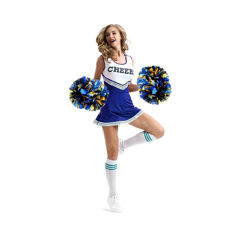 Hooshing 2PCS Blue and Gold Pom Poms Cheerleading with Baton Handle for Team Spirit Sports Dance Cheering - Image 3